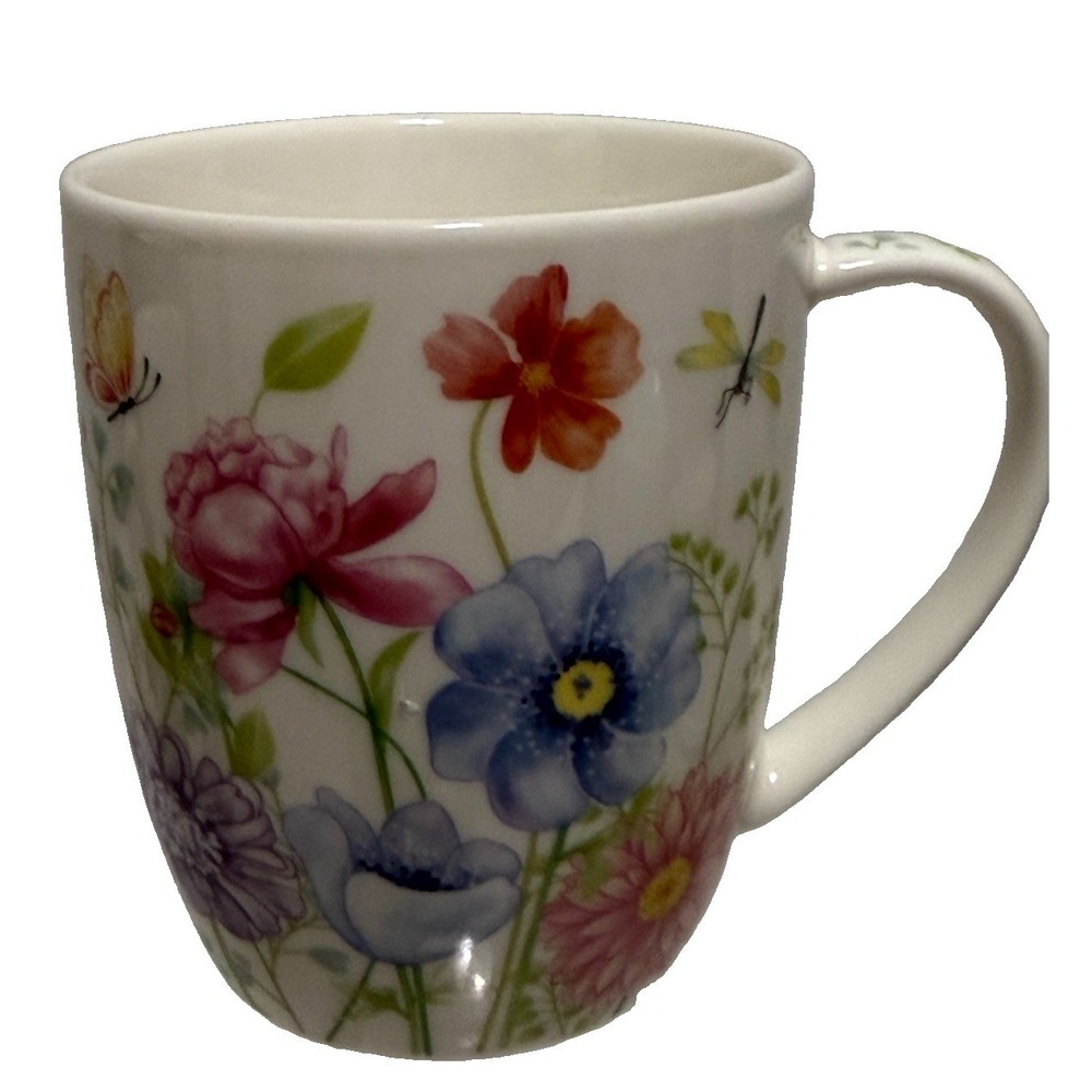 burton + BURTON Floral Mug Butterfly Dragonfly Garden Flowers Coffee Cup